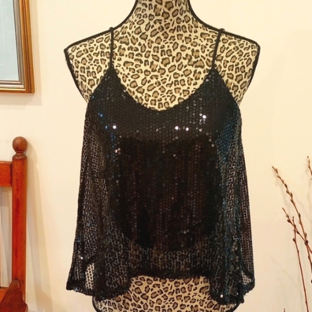 Maite Perroni Sequined Camisole Top Size:M Color:Black